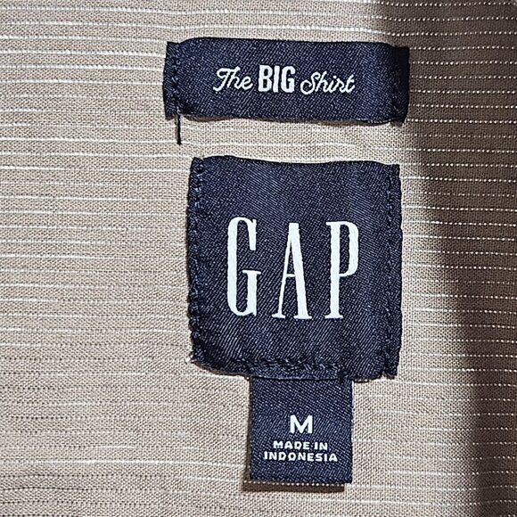 Gap Big Shirt Button Front Womens Size Medium Beige Metallic Stripe Long Sleeve - Picture 5 of 7